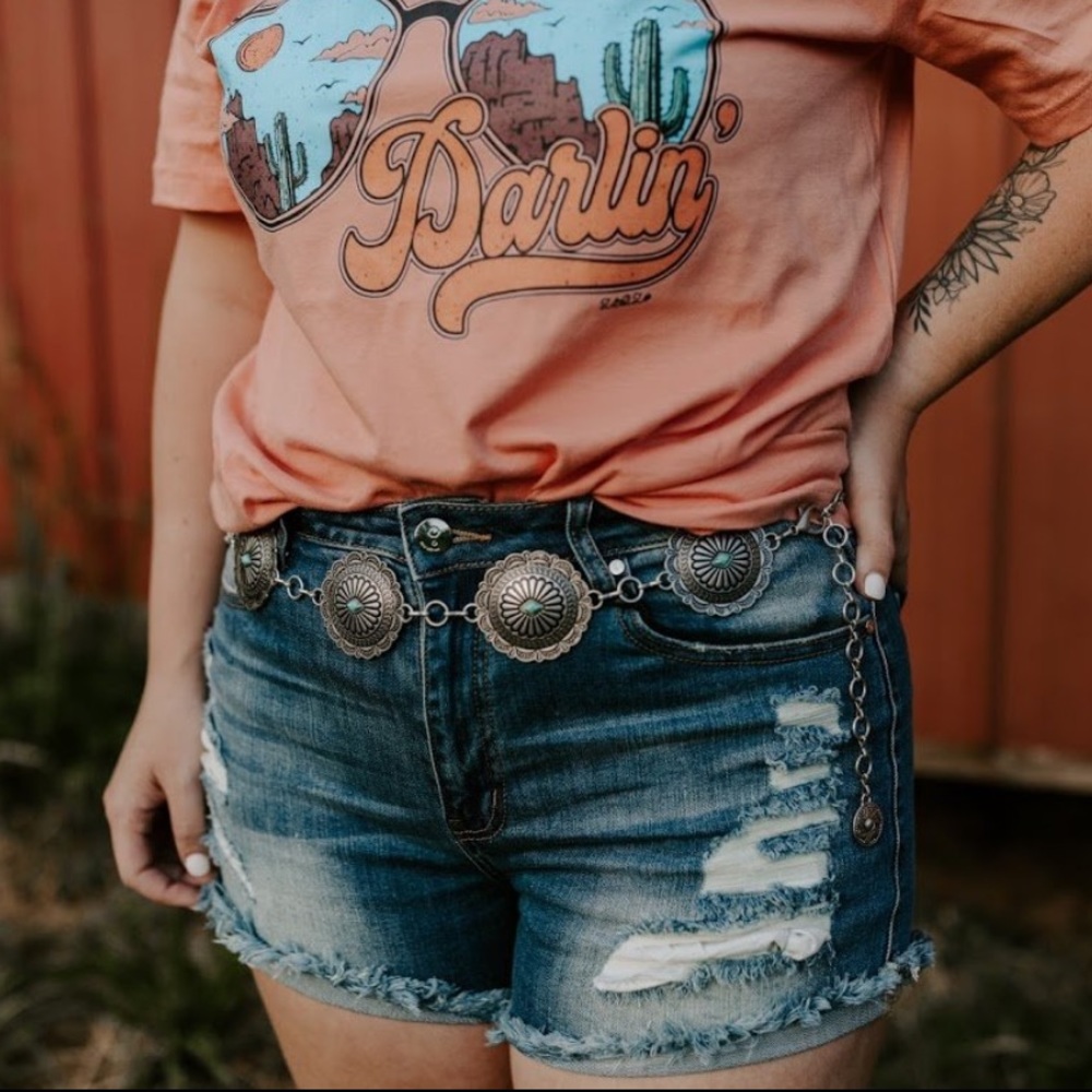Mid Rise Distressed Denim Shorts - Picture 2 of 4